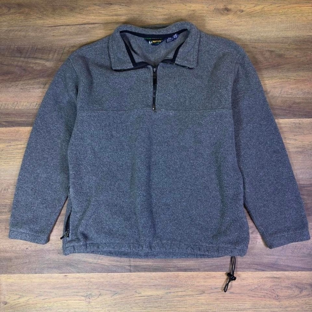 Eddie Bauer EBTek Quarter Zip Fleece Pullover Men's L Gray‎ Vintage